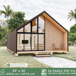 Nordic Tiny House Plans 20 x 36, Scandinavian Barndominium Floor Plans, Cabin House Plans, Barndo Plans, Cottage Plans, Small House Plans