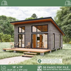 Cabin House Plans (18x19), Tiny Cottage ADU DIY (PDF)