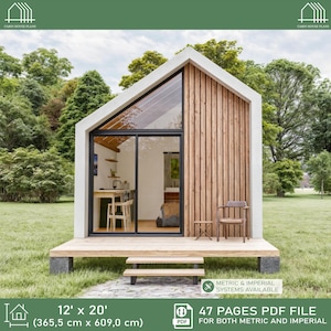 12x20 Cabin House Plans, Tiny Cottage, DIY Studio (PDF)