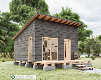 16' x 18' Cabin Plans, Tiny House Plan 300 SQFT, Small House Blueprints (PDF)