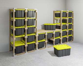27 Gallon Tote Storage Rack DIY Plans, 26 Bin Garage Shelf (Digital Download)