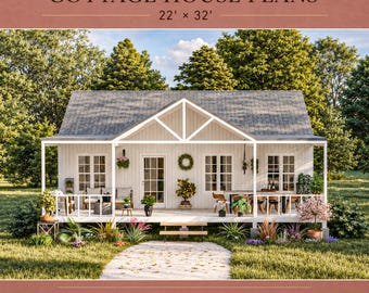 22' x 32' Farmhouse Cabin Plans, 700 SQFT Barndominium Plan, Tiny House Blueprints