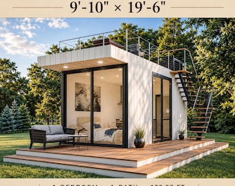 10'x20' Tiny House Plans, 200 SQFT Small House Plan, Cabin DIY, Cottage Blueprints