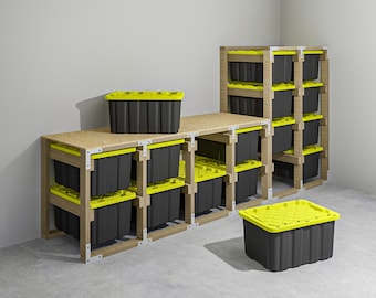 棚　ハンドメイド 27ガロントートラックの設計図：DIYガレージ収納棚、ビンワーク