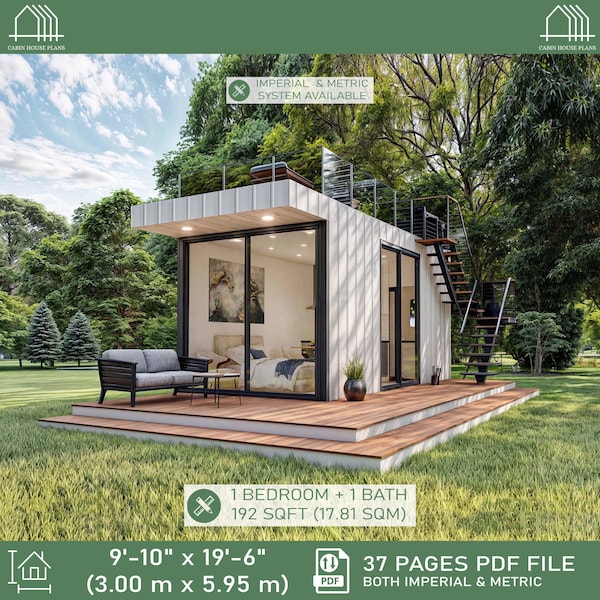 10'x20' Tiny House Plans, 200 SQFT Small House Plan, Cabin DIY, Cottage Blueprints