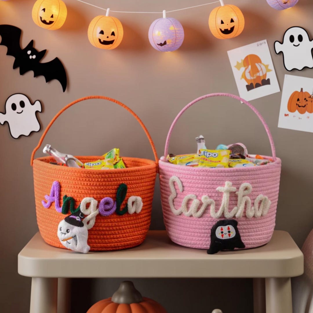 Personalized Halloween Candy Basket | Custom Trick or Treat Tote - Etsy