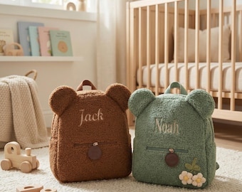 Personalisierter Teddybär Kleinkind Rucksack, Gestickte Name Plüsch Tasche