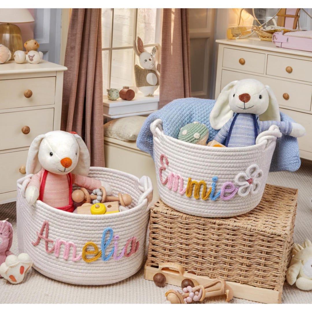 Toy Rope Baby Personalized Rope Baby Basket | Cotton Toy Organizer - Etsy