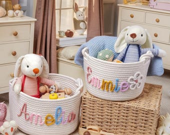 Cesta de cuerda personalizada para bebé / Organizador de juguetes de algodón