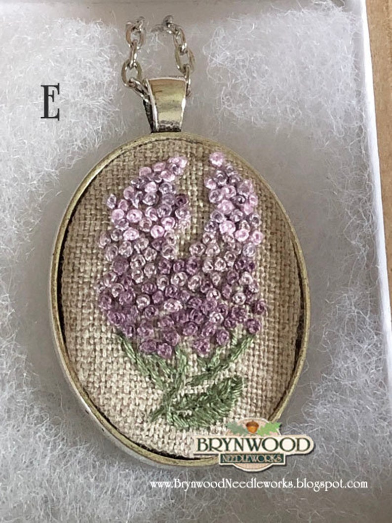 Embroidered Floral Pendant, Embroidered Flower Necklace, Embroidered Sheep Necklace, Flowers, Coneflower, Daisy, Lavender, Lilac, Chickory image 8