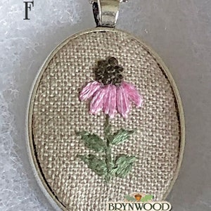 Embroidered Floral Pendant, Embroidered Flower Necklace, Embroidered Sheep Necklace, Flowers, Coneflower, Daisy, Lavender, Lilac, Chickory image 9