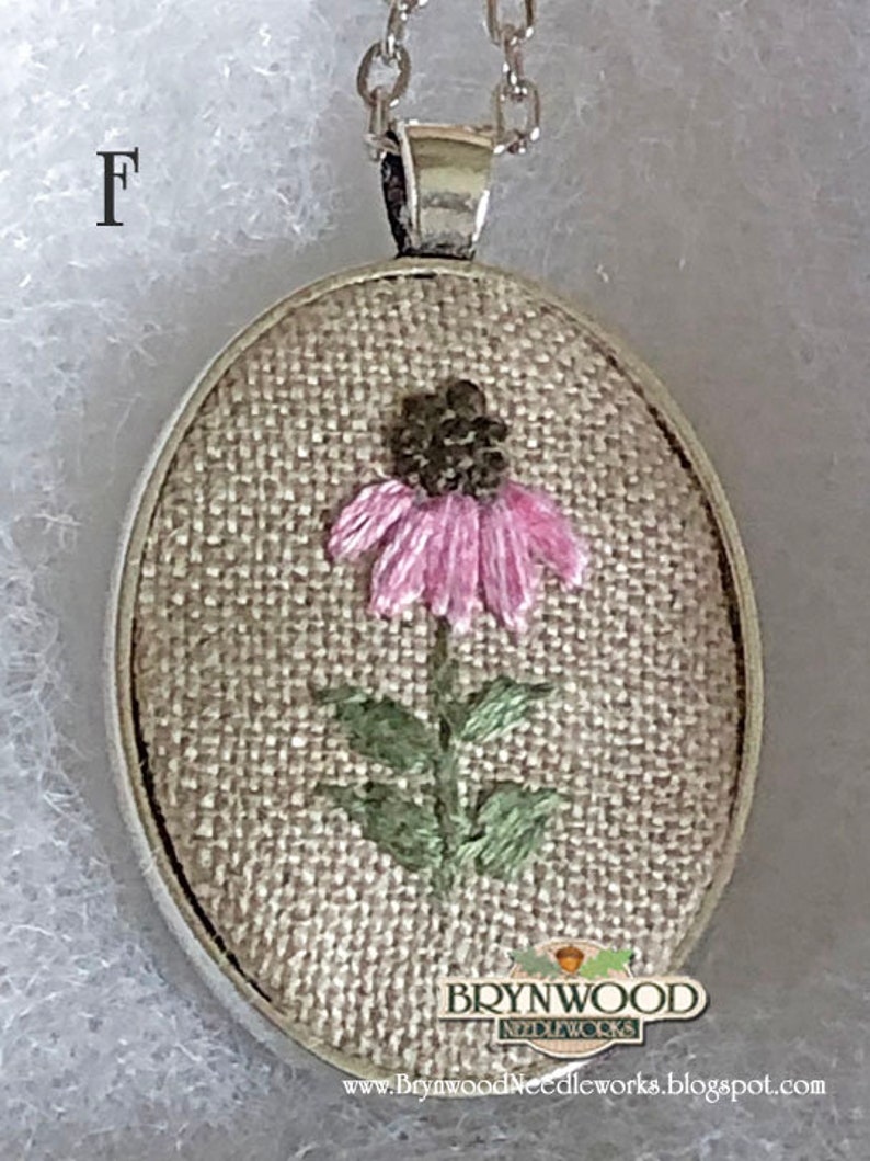 Embroidered Floral Pendant, Embroidered Flower Necklace, Embroidered Sheep Necklace, Flowers, Coneflower, Daisy, Lavender, Lilac, Chickory image 9