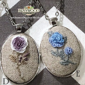 Embroidered Flower Necklace, Embroidered Floral Pendant, Embroidered Floral Necklace, Embroidered Rose Necklace, Flower Necklace image 3