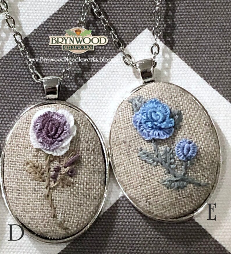 Embroidered Flower Necklace, Embroidered Floral Pendant, Embroidered Floral Necklace, Embroidered Rose Necklace, Flower Necklace image 3