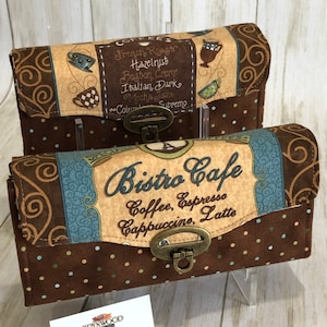 Cartera de tela con tema de café, cartera tipo clutch de café o cartera cruzada