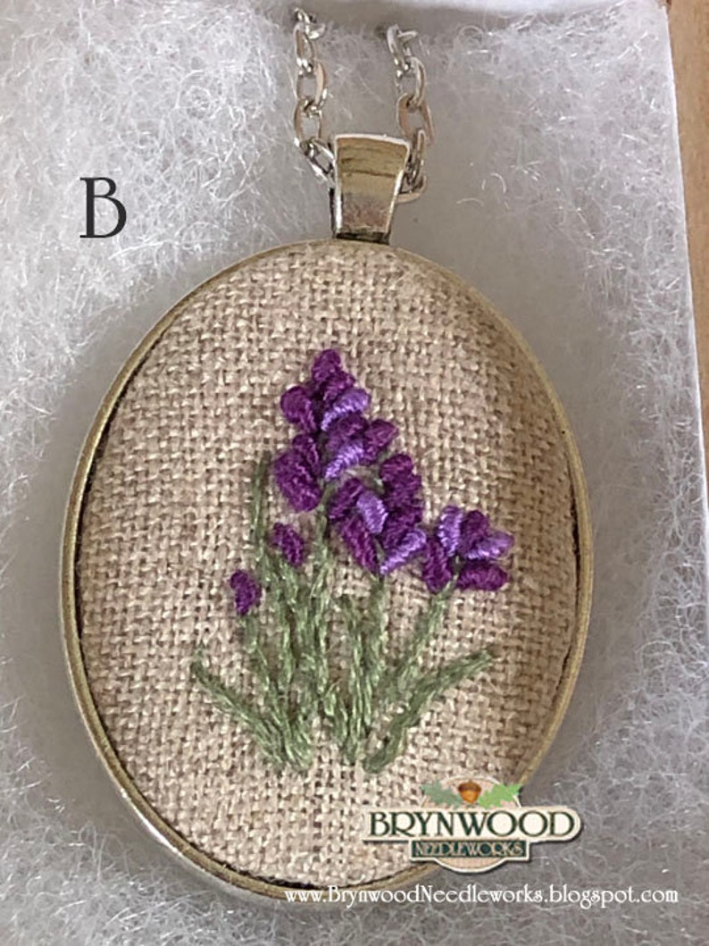 Embroidered Floral Pendant, Embroidered Flower Necklace, Embroidered Sheep Necklace, Flowers, Coneflower, Daisy, Lavender, Lilac, Chickory image 5