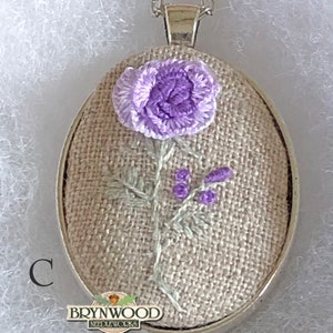 Embroidered Flower Necklace, Embroidered Floral Pendant, Embroidered Floral Necklace, Embroidered Rose Necklace, Flower Necklace image 6