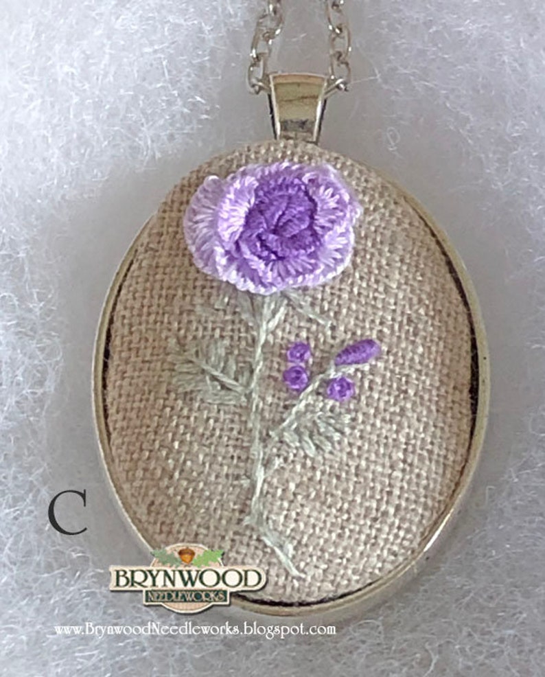 Embroidered Flower Necklace, Embroidered Floral Pendant, Embroidered Floral Necklace, Embroidered Rose Necklace, Flower Necklace image 6