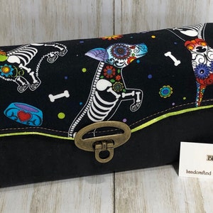 Cartera de tela de corcho, cartera de corcho, perros del Día de Muertos, perros esqueleto, West Highland White Terrier