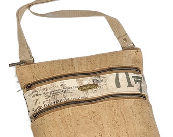 Crossbody Bag, Cork Crossbody Bag, Three Zipper Crossbody Bag