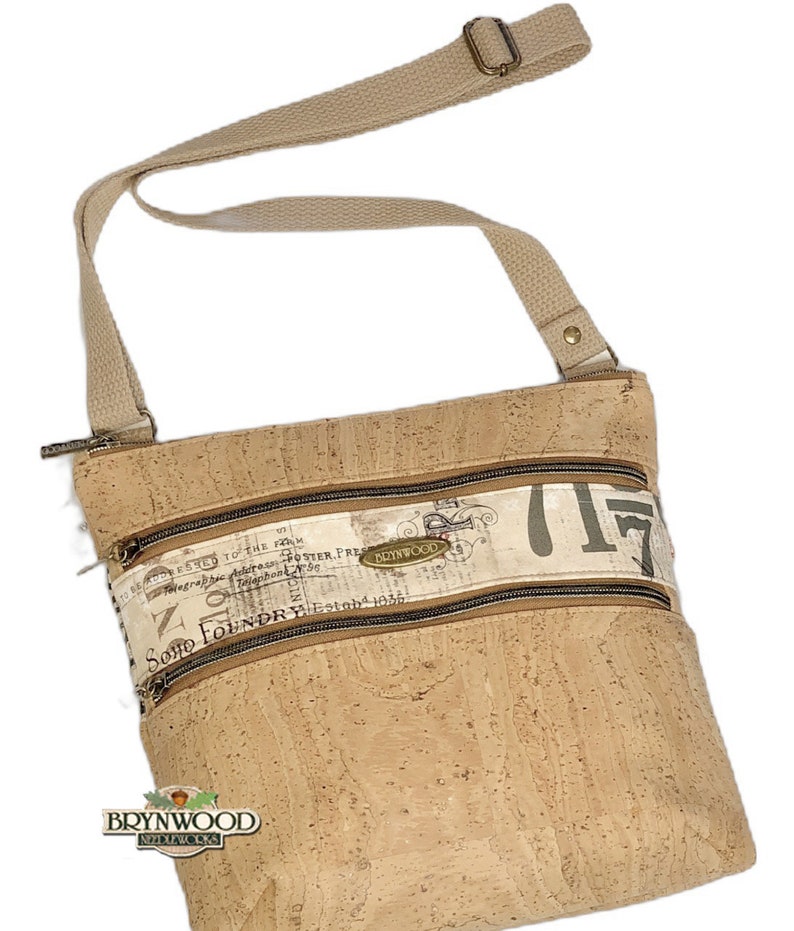 Crossbody Bag, Cork Crossbody Bag, Three Zipper Crossbody Bag image 1