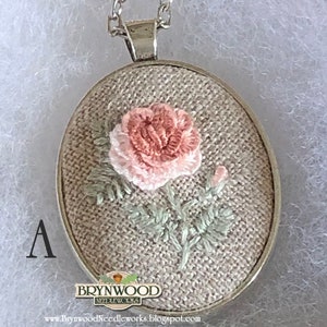 Embroidered Flower Necklace, Embroidered Floral Pendant, Embroidered Floral Necklace, Embroidered Rose Necklace, Flower Necklace image 4