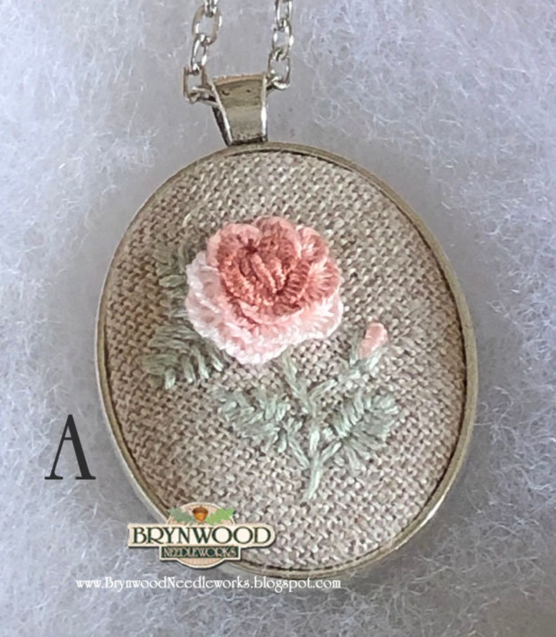 Embroidered Flower Necklace, Embroidered Floral Pendant, Embroidered Floral Necklace, Embroidered Rose Necklace, Flower Necklace image 4