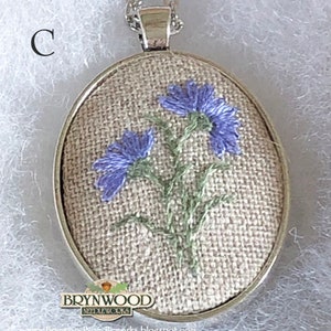 Embroidered Floral Pendant, Embroidered Flower Necklace, Embroidered Sheep Necklace, Flowers, Coneflower, Daisy, Lavender, Lilac, Chickory image 6