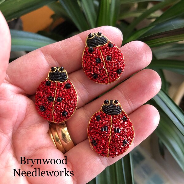 Ladybug Brooch, Ladybug Pin, Goldwork Ladybug, Ladybird Brooch, Goldwork Brooch