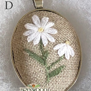 Embroidered Floral Pendant, Embroidered Flower Necklace, Embroidered Sheep Necklace, Flowers, Coneflower, Daisy, Lavender, Lilac, Chickory image 7