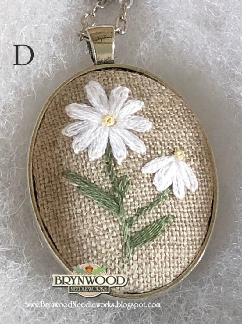 Embroidered Floral Pendant, Embroidered Flower Necklace, Embroidered Sheep Necklace, Flowers, Coneflower, Daisy, Lavender, Lilac, Chickory image 7