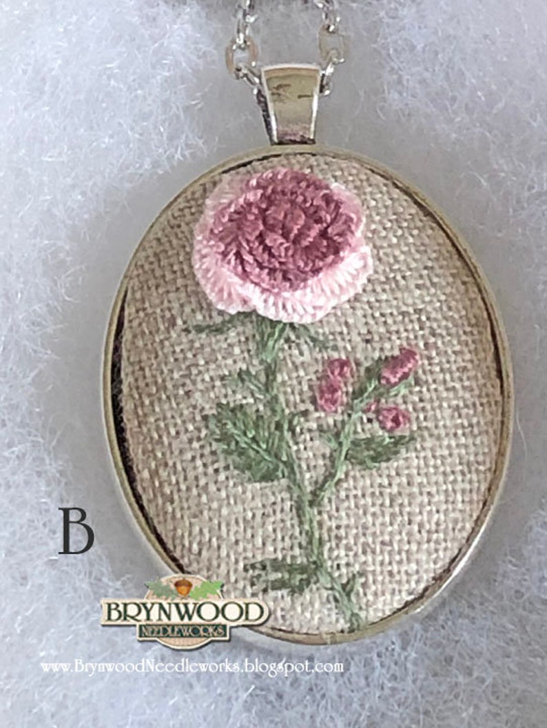 Embroidered Flower Necklace, Embroidered Floral Pendant, Embroidered Floral Necklace, Embroidered Rose Necklace, Flower Necklace image 5