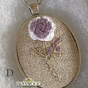 Embroidered Flower Necklace, Embroidered Floral Pendant, Embroidered Floral Necklace, Embroidered Rose Necklace, Flower Necklace image 7