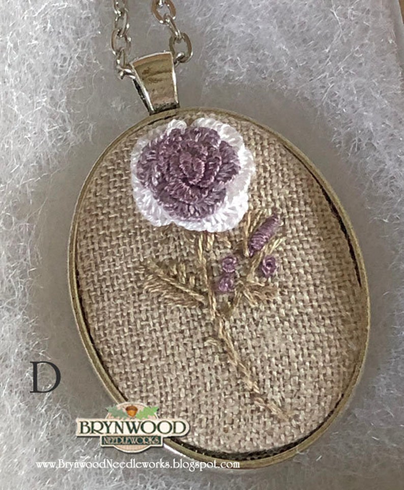 Embroidered Flower Necklace, Embroidered Floral Pendant, Embroidered Floral Necklace, Embroidered Rose Necklace, Flower Necklace image 7