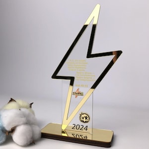 Blitz Acryl-Auszeichnung, personalisierte Trophäe mit Holzsockel, Blitz-Acryl-Trophäe Plakette, benutzerdefinierte Talentauszeichnung