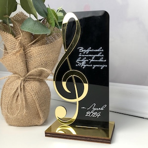 Gold music award trophy Personalized trophy with Violin key Talent award Black acrylic trophy plaque Custom trophy