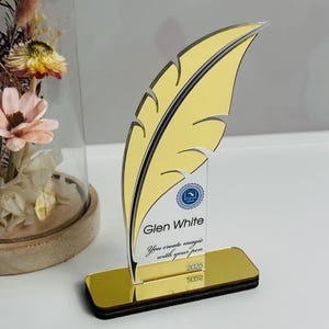 Writing award, Personalized trophy feather, Writing contest trophy, Talent acrylic award, Custom trophies, Writing competition winner