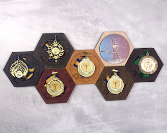 Sport medal honeycomb display Set of modular sport medal display holder Wooden medal hanger Honeycomb medal holder Hexagonal holder