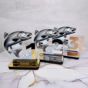 Modern fishing trophy 1 pc, Personalised fishing award, Acrylic trophy award, Custom fishing trophy, Personalized award, Unique trophy