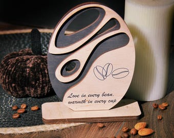Kaffeetischdeko, Holzschild mit Kaffeebohne, personalisierte Plakette, gemütliches Barista-Geschenk
