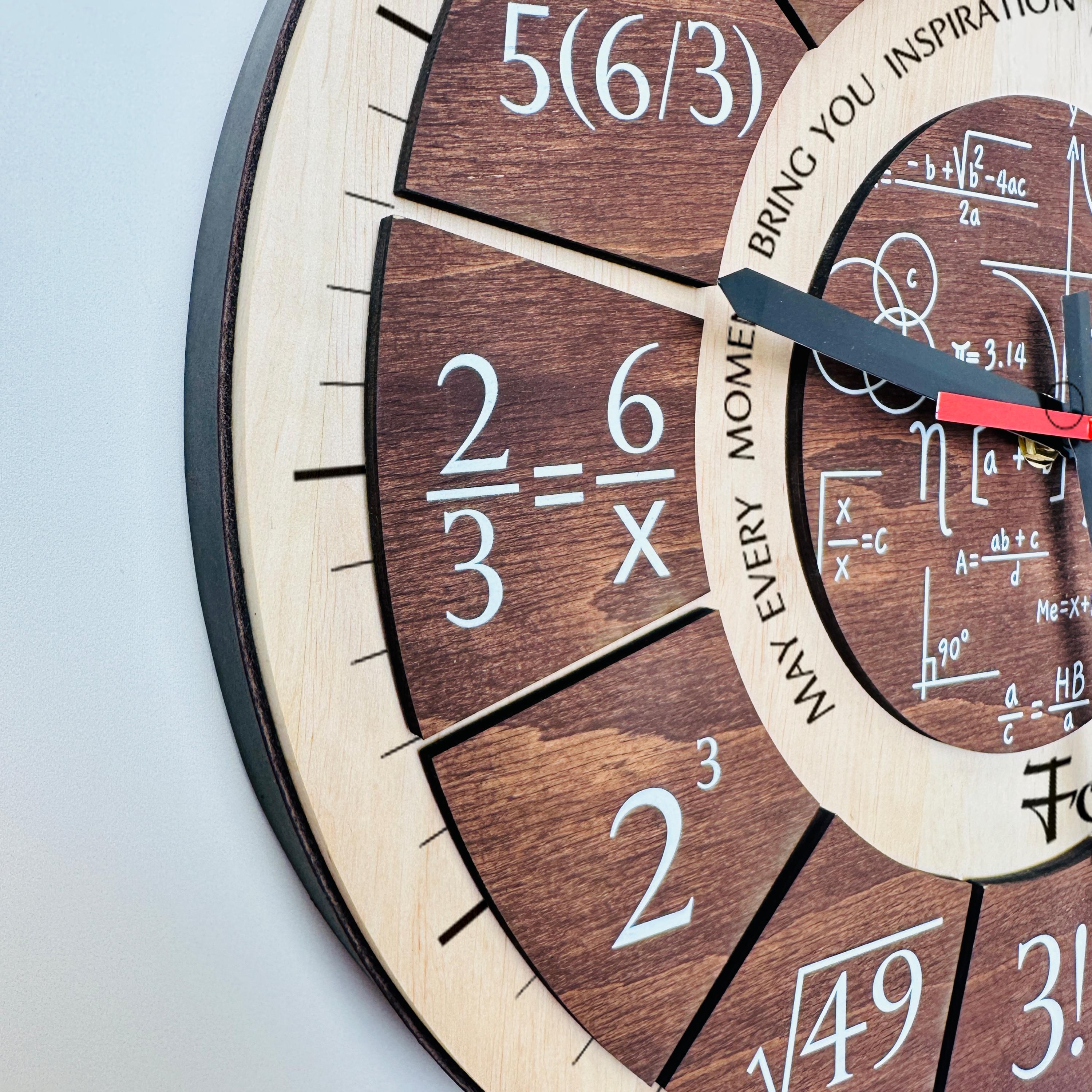 Leather Table Math Personalized Wooden Wall Clock With Equations, Math Teacher Gift ...