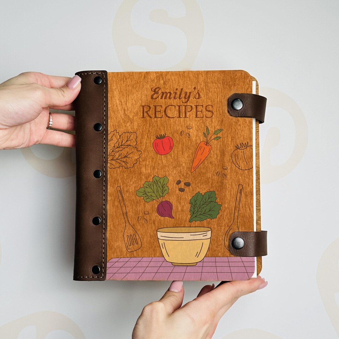 Cookery Notebook Personalized Wooden Recipe Book A5 - Engraved Cookbook Binder, Custom ...