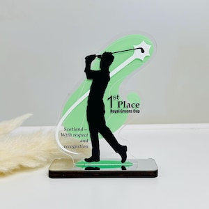 Custom award for golf player, Sportsman gift trophy, Memento plaque as a gift for coach, Personalized golf trophy