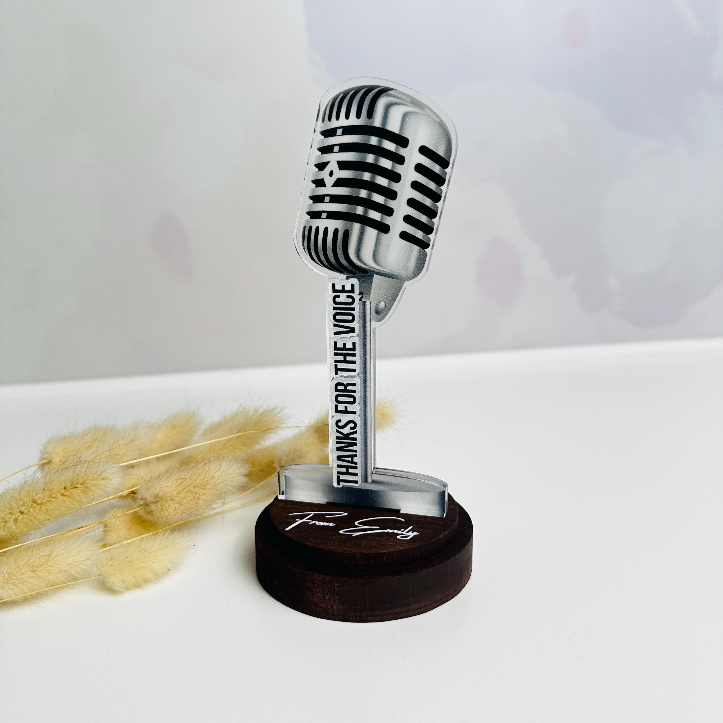 Vintage Microphone award, Music trophy, Gift for musician, Talent award, Acrylic trophy, Retro style microphone trophy, Music teacher gift
