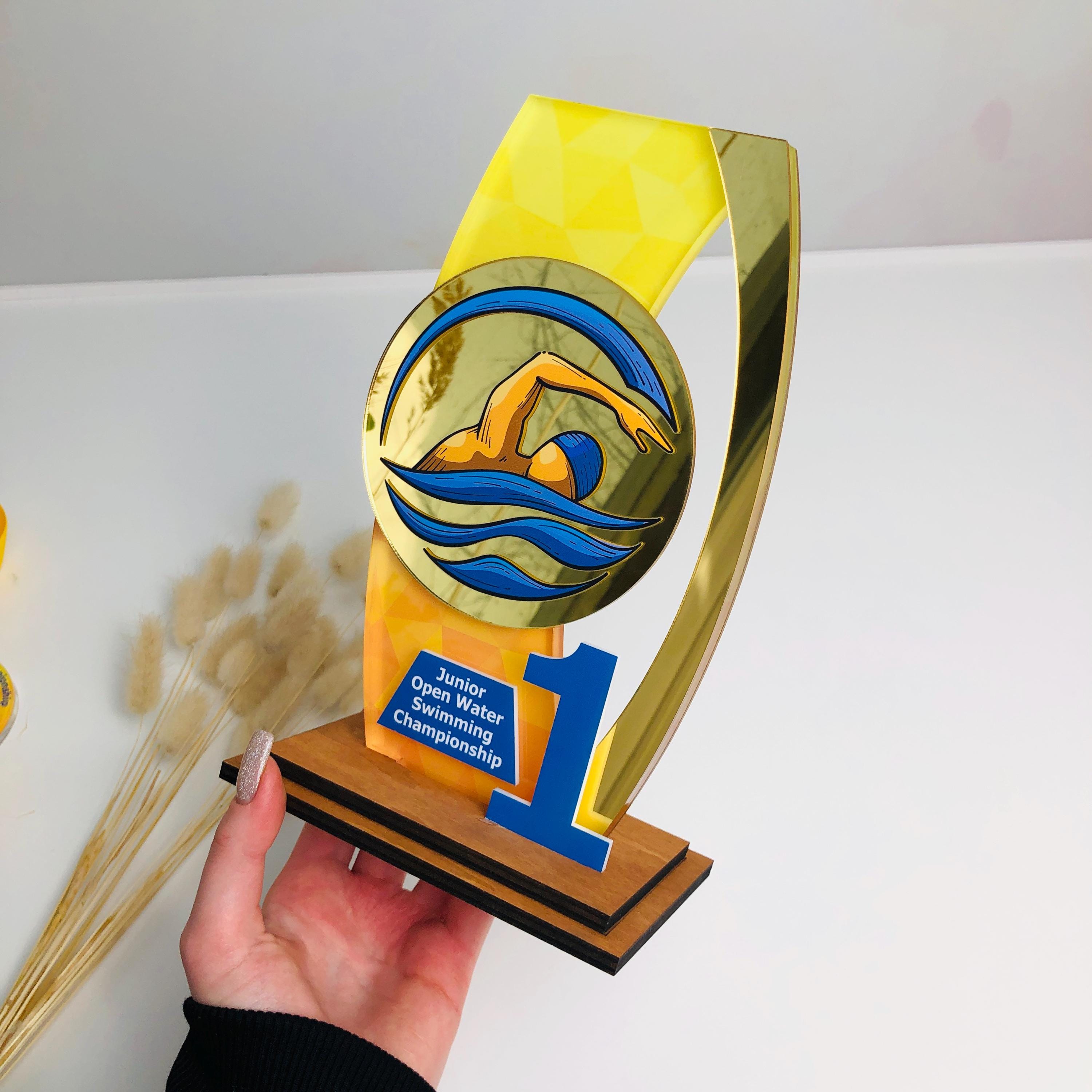 Custom Engraved Swimming Plaque Award – 7x9 Inch Wood Trophy For Swim Team