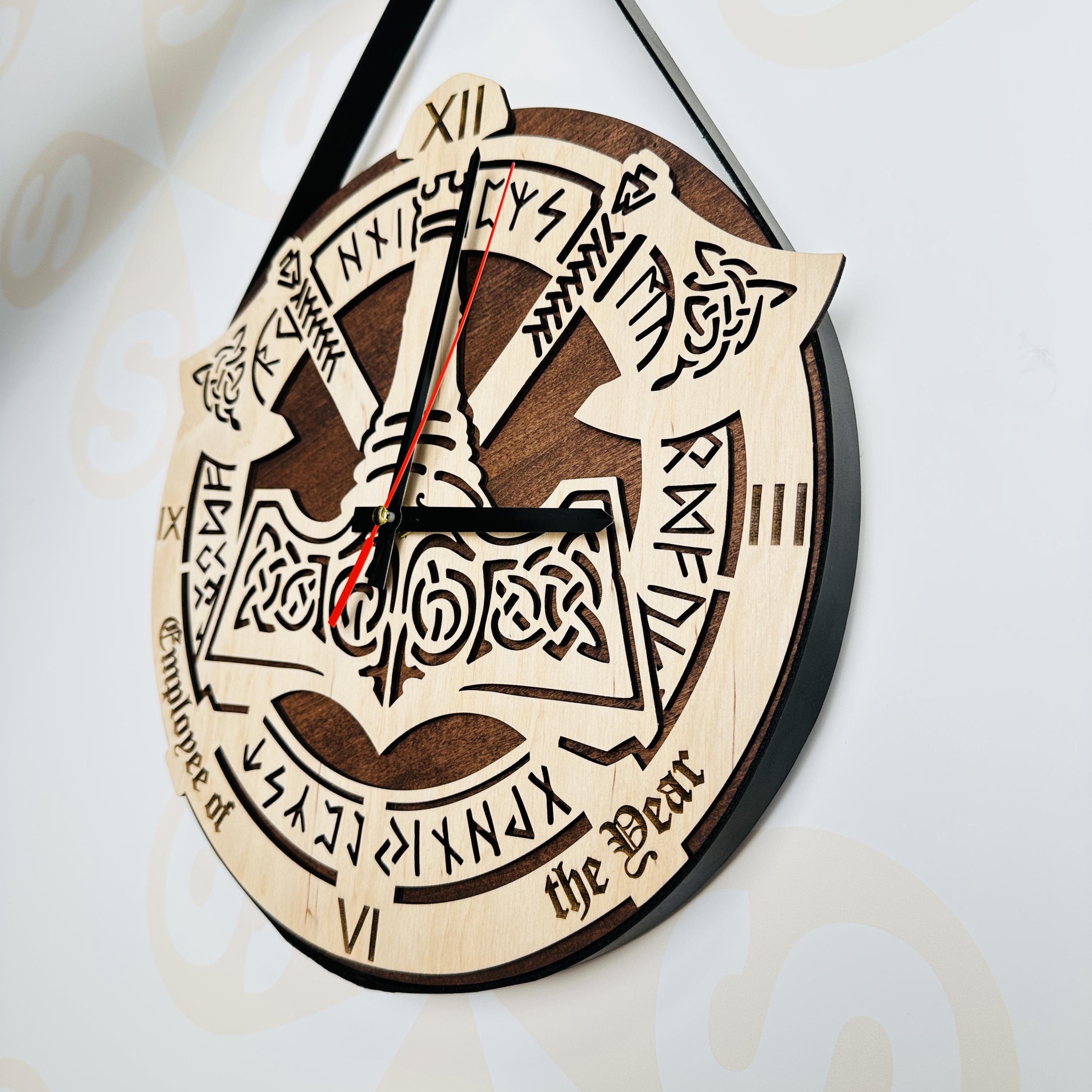 Personalized Viking Wooden Wall Clock, Custom Norse Rune Engraved Clock ...