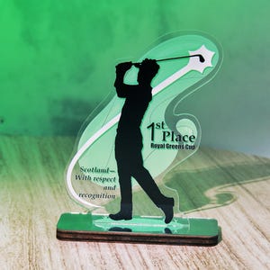Sports gift trophy for golfer, Custom award for golf player, Memento plaque as a gift for coach, Personalized golf trophy