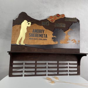 Custom shooting medal hanger with shelf, Shooting player medal holder, Wooden medal holder display, Trophy shelf, Wooden medal rack gift