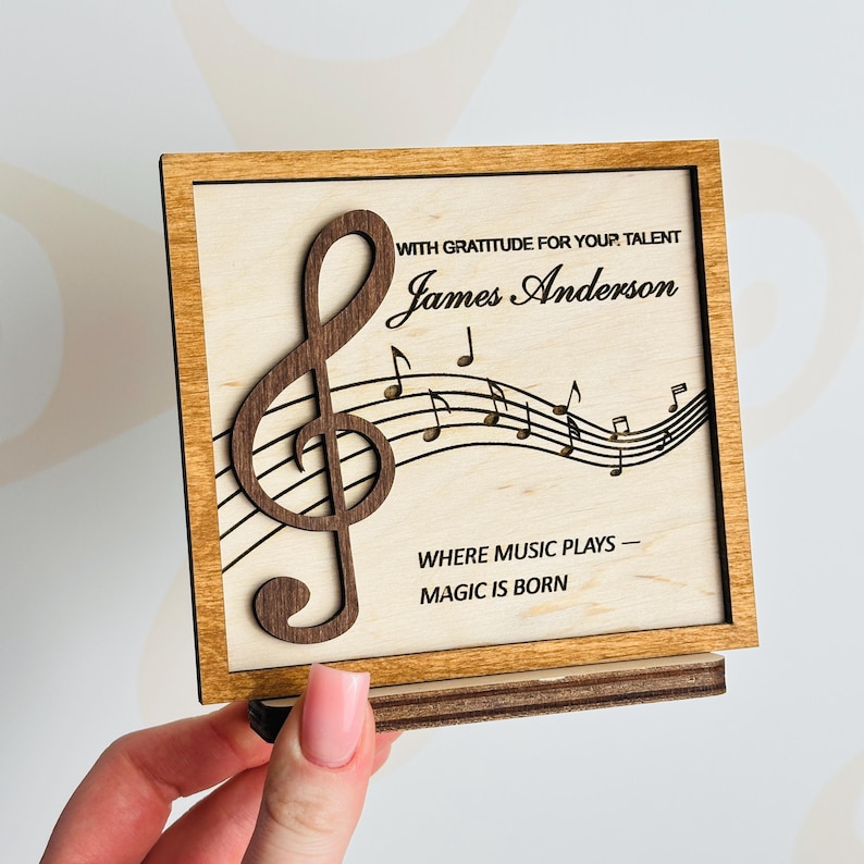 Plaque Notes Wooden Engraved Plaque, Custom Music Teacher Gift, Musician ...