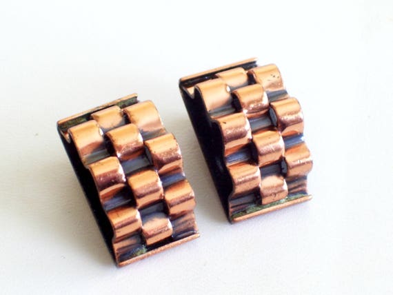 Renoir Basketweave Copper Earrings, Vintage RENOI… - image 8